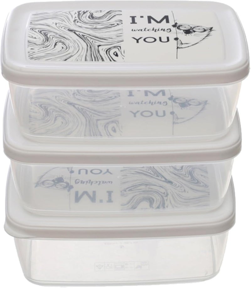 BB High Quality Set of 3 Clear Plastic Rectangular Microwave Containers with Decorative Lid 850ml - Multi Color
